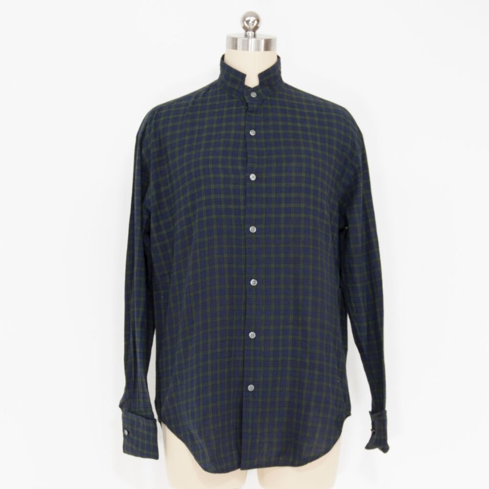 Vintage 90s Ralph Lauren Plaid Cotton Mandarin Collar Shirt – Made in Hong Kong